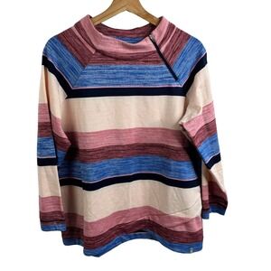 T by Talbots Cotton Size XS Women Pink Blue Striped Mock Neck Sweatshirt Sweater